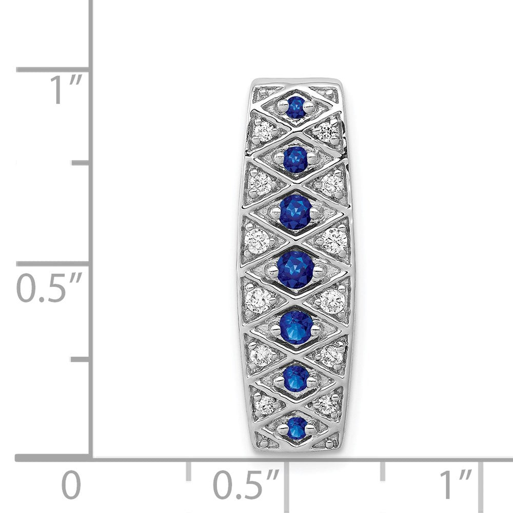 14k White Gold 1/5ct. Real Diamond and .31 Sapphire Fancy Chain Slide