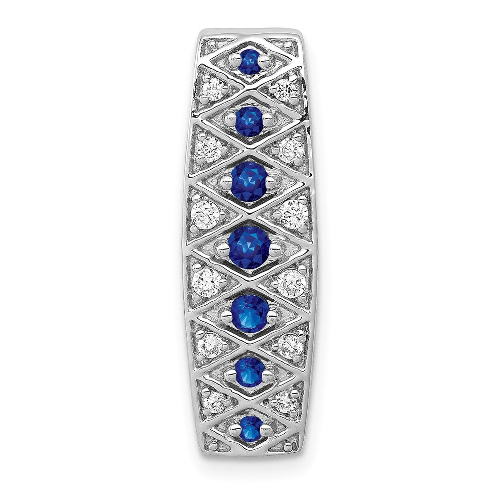 14k White Gold 1/5ct. Real Diamond and .31 Sapphire Fancy Chain Slide