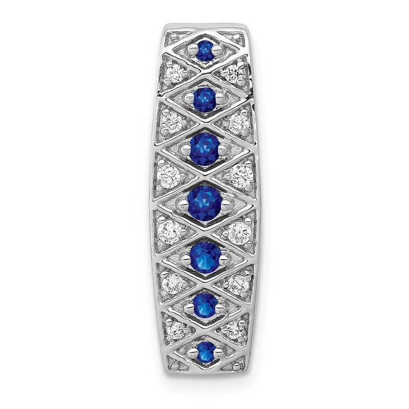 14k White Gold 1/5ct. Real Diamond and .31 Sapphire Fancy Chain Slide