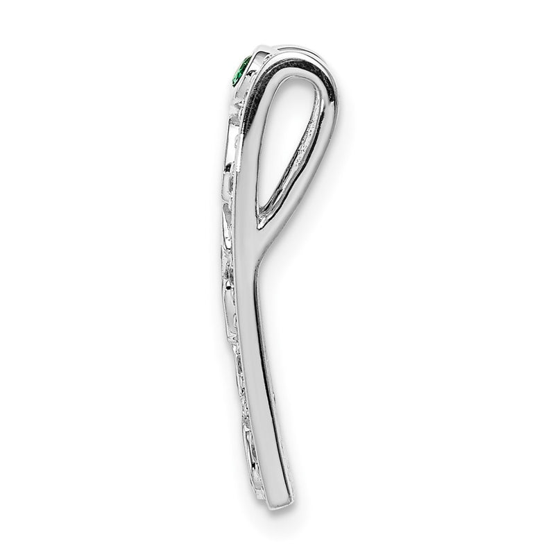 14k White Gold Real Diamond and Emerald Fancy Chain Slide