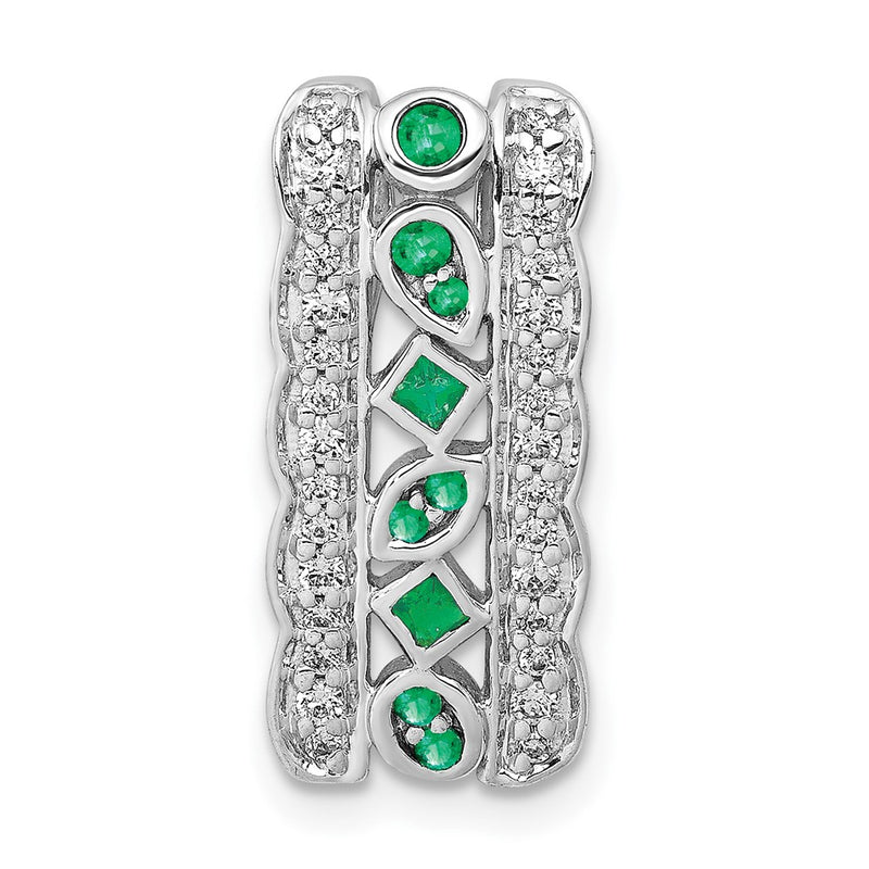 14k White Gold Real Diamond and Emerald Fancy Chain Slide