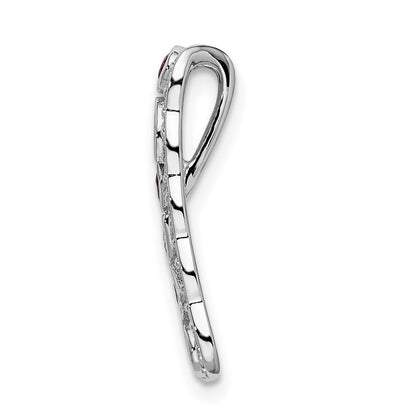 14k White Gold Real Diamond and .17 Ruby Fancy Chain Slide