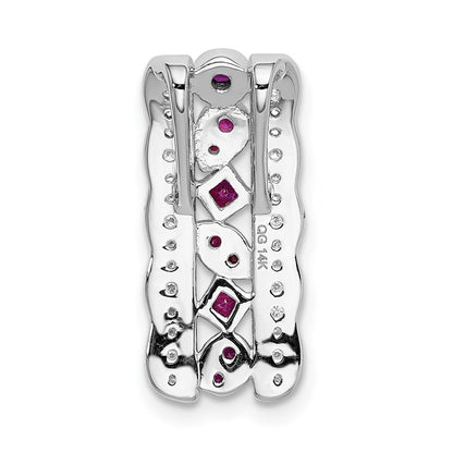 14k White Gold Real Diamond and .17 Ruby Fancy Chain Slide