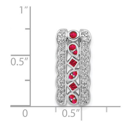 14k White Gold Real Diamond and .17 Ruby Fancy Chain Slide