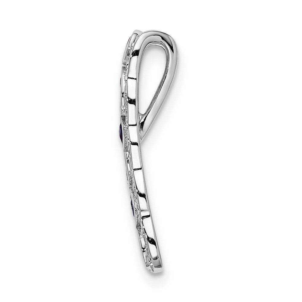 14k White Gold 1/5ct. Real Diamond and .17 Sapphire Fancy Chain Slide