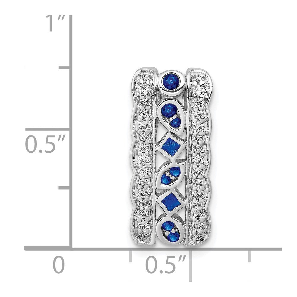 14k White Gold 1/5ct. Real Diamond and .17 Sapphire Fancy Chain Slide