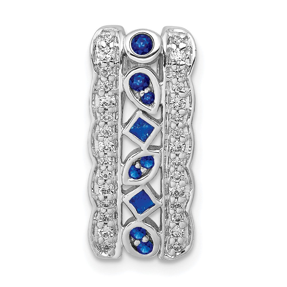 14k White Gold 1/5ct. Real Diamond and .17 Sapphire Fancy Chain Slide