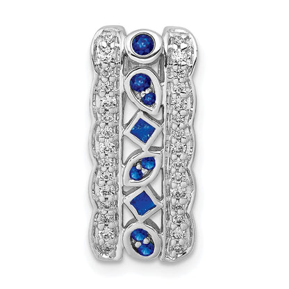 14k White Gold 1/5ct. Real Diamond and .17 Sapphire Fancy Chain Slide