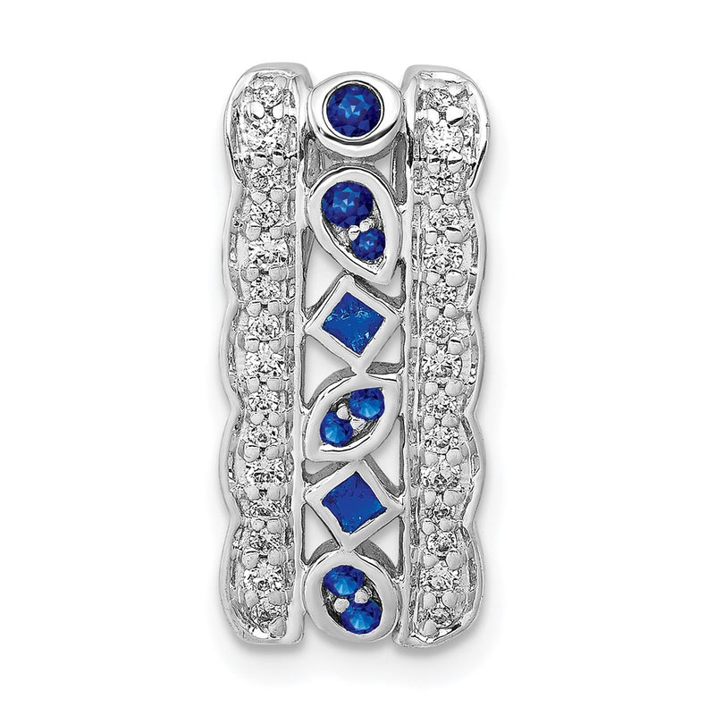 14k White Gold 1/5ct. Real Diamond and .17 Sapphire Fancy Chain Slide