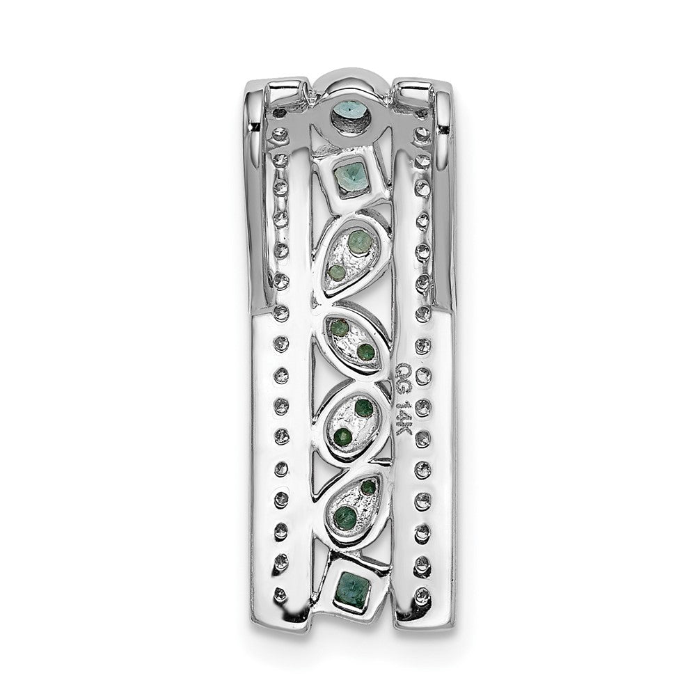 14k White Gold Real Diamond and Emerald Fancy Chain Slide