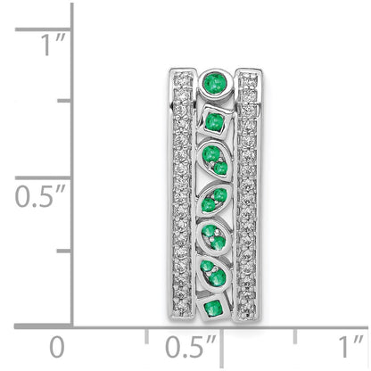 14k White Gold Real Diamond and Emerald Fancy Chain Slide