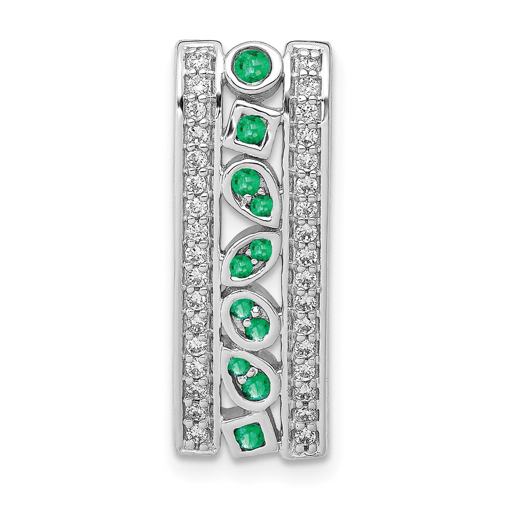 14k White Gold Real Diamond and Emerald Fancy Chain Slide