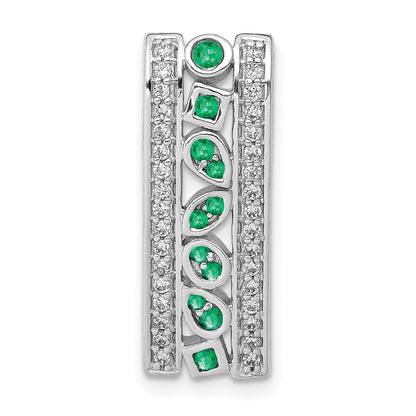 14k White Gold Real Diamond and Emerald Fancy Chain Slide