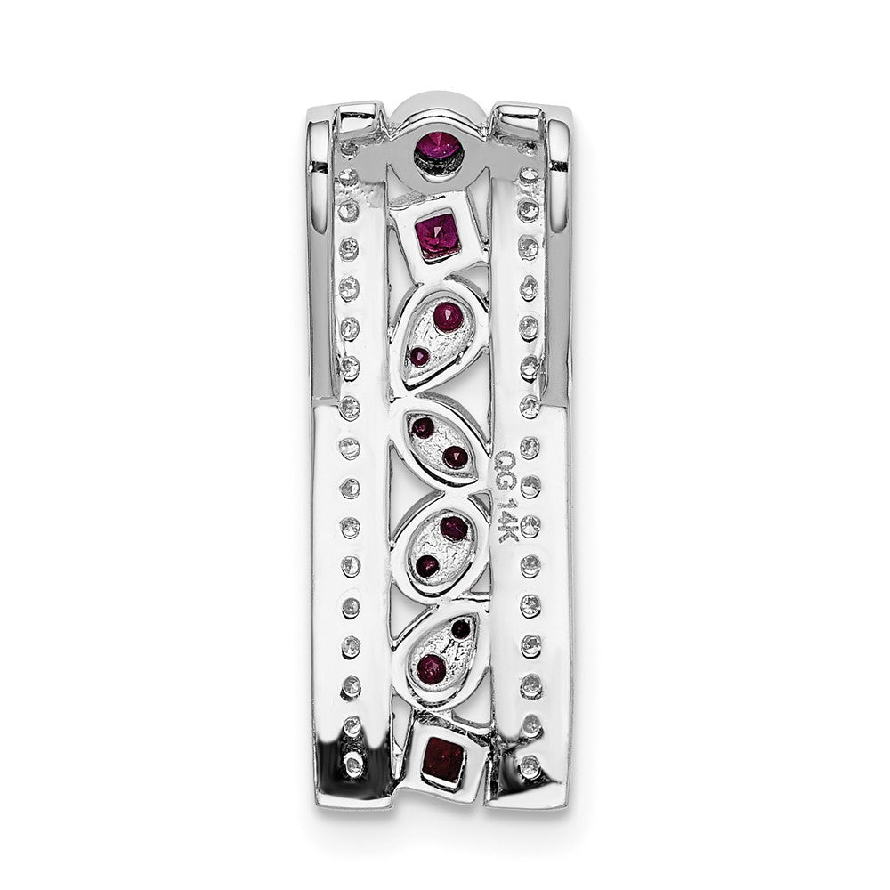 14k White Gold Real Diamond and .24 Ruby Fancy Chain Slide