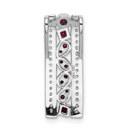14k White Gold Real Diamond and .24 Ruby Fancy Chain Slide