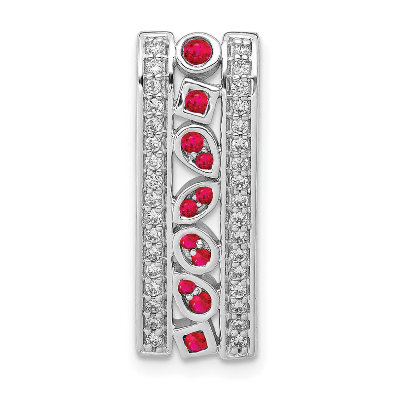 14k White Gold Real Diamond and .24 Ruby Fancy Chain Slide