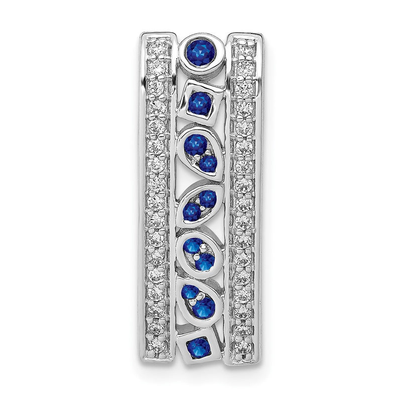 14k White Gold 1/5ct. Real Diamond and .24 Sapphire Fancy Chain Slide