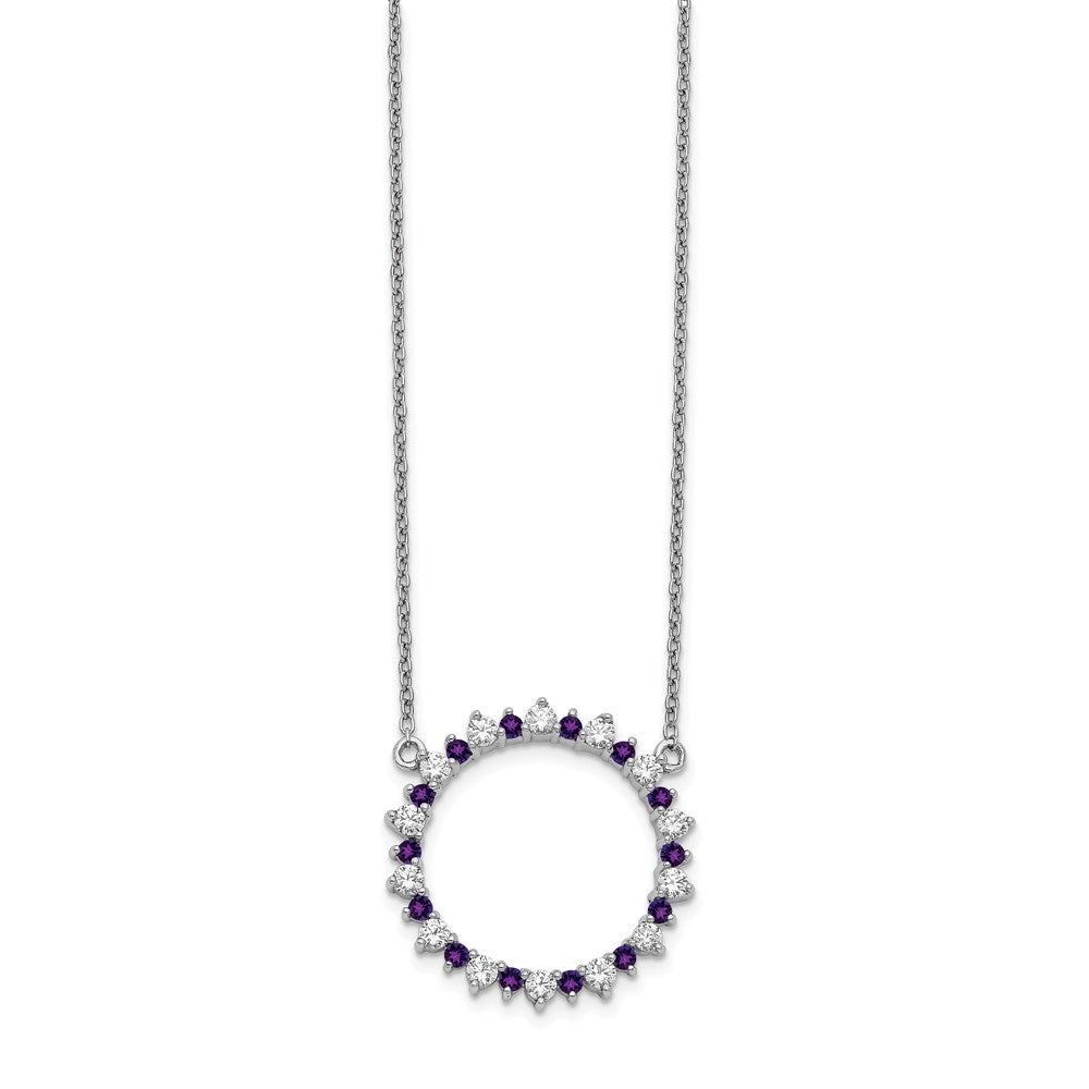 14k White Gold Real Diamond & Amethyst Fancy Circle Necklace