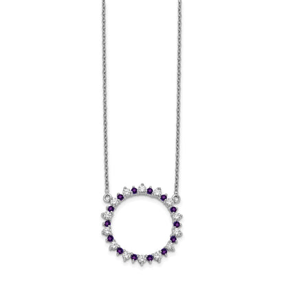14k White Gold Real Diamond & Amethyst Fancy Circle Necklace