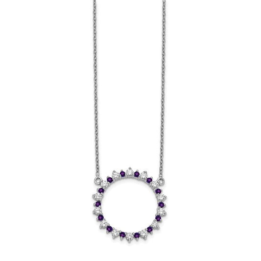 14k White Gold Real Diamond & Amethyst Fancy Circle Necklace