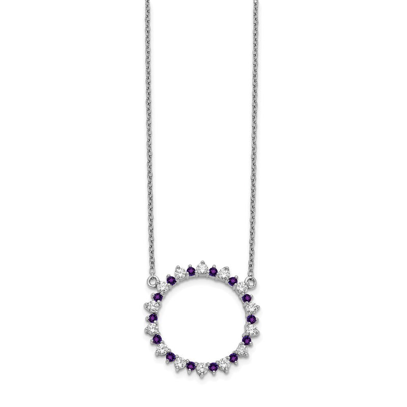 14k White Gold Real Diamond & Amethyst Fancy Circle Necklace