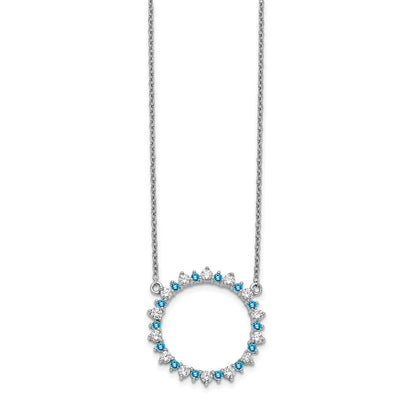 14k White Gold Real Diamond & Blue Topaz Fancy Circle Necklace