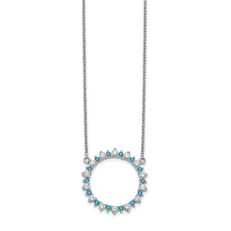 14k White Gold Real Diamond & Blue Topaz Fancy Circle Necklace
