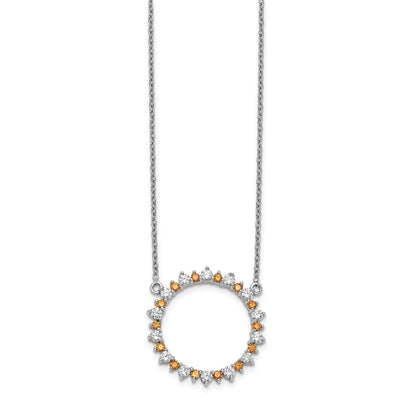 14k White Gold Real Diamond & Citrine Fancy Circle Necklace