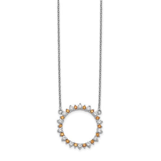 14k White Gold Real Diamond & Citrine Fancy Circle Necklace