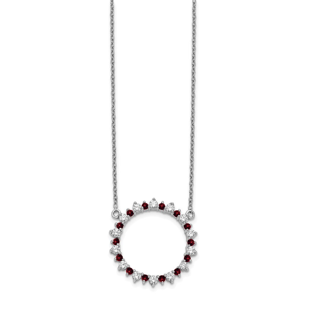 14k White Gold Real Diamond & Garnet Fancy Circle Necklace