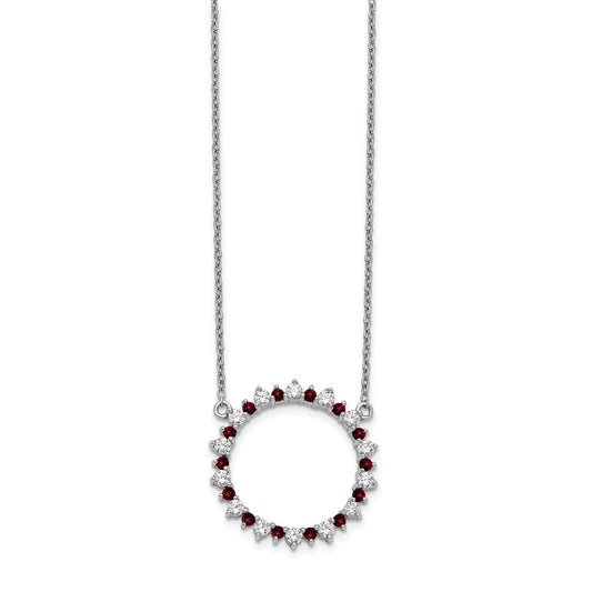 14k White Gold Real Diamond & Garnet Fancy Circle Necklace
