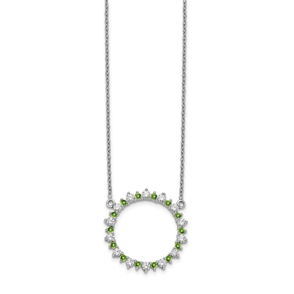 14k White Gold Real Diamond & Peridot Fancy Circle Necklace