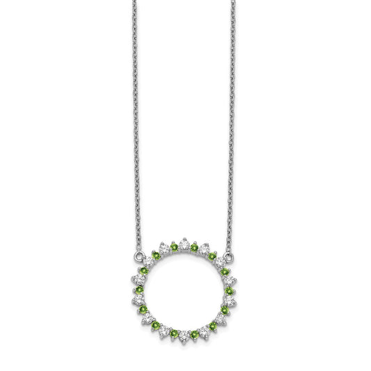 14k White Gold Real Diamond & Peridot Fancy Circle Necklace