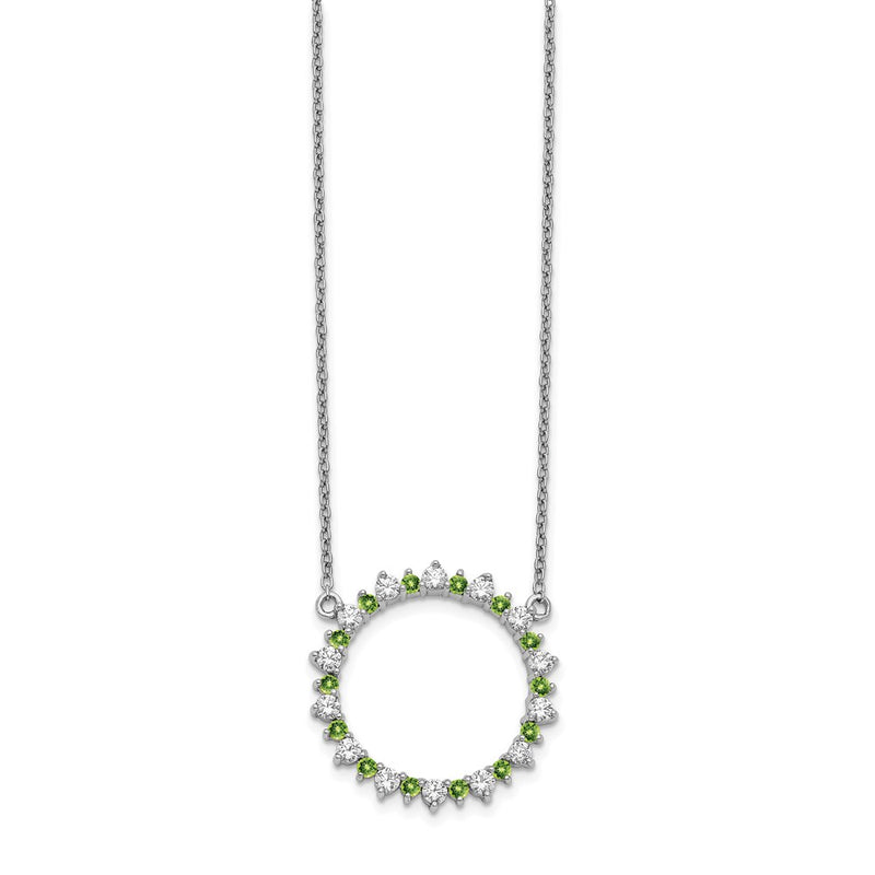 14k White Gold Real Diamond & Peridot Fancy Circle Necklace