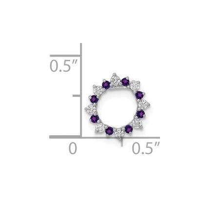 14k White Gold Real Diamond and .08 Amethyst Fancy Circle Chain Slide