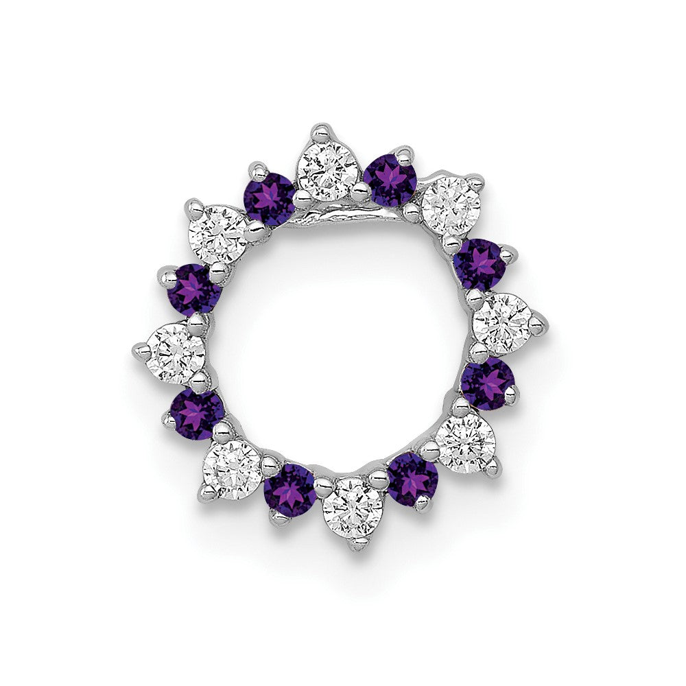 14k White Gold Real Diamond and .08 Amethyst Fancy Circle Chain Slide