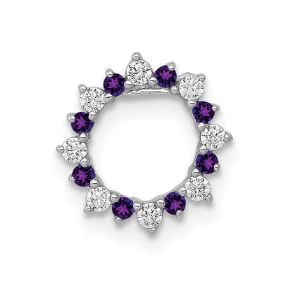 14k White Gold Real Diamond and .08 Amethyst Fancy Circle Chain Slide