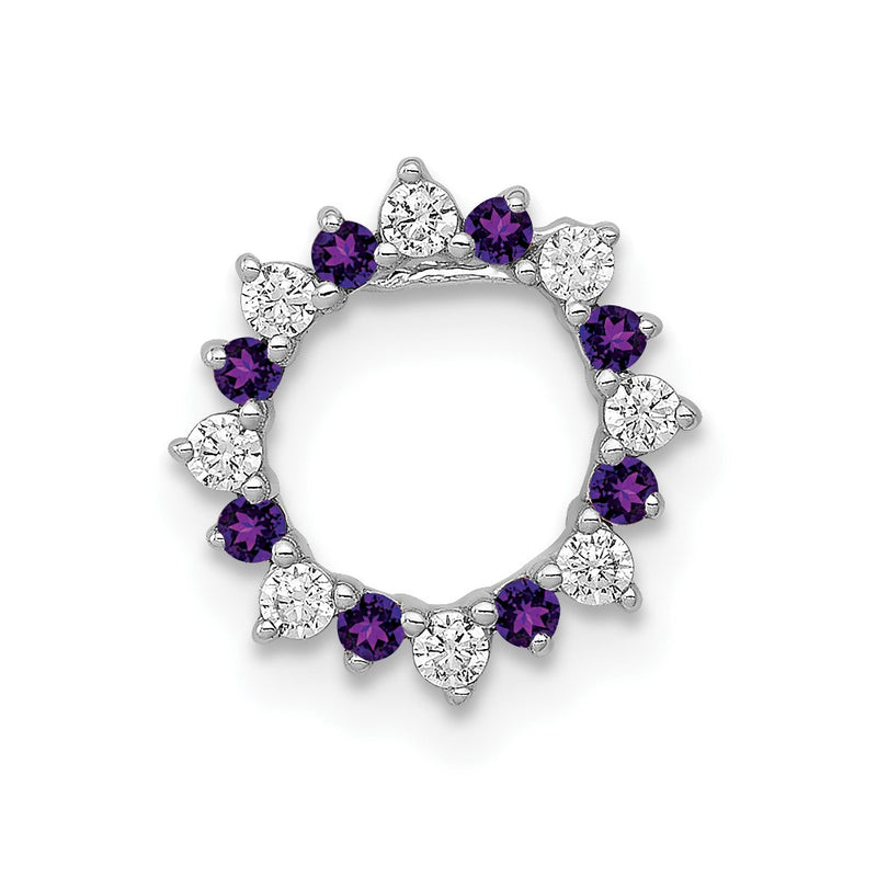 14k White Gold Real Diamond and .08 Amethyst Fancy Circle Chain Slide