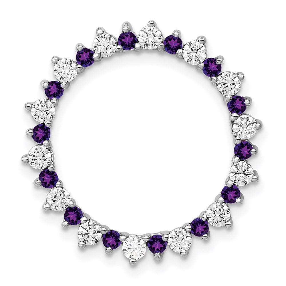 14k White Gold Real Diamond & .42 Amethyst Fancy Circle Chain Slide