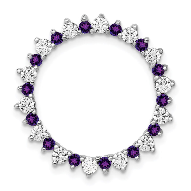 14k White Gold Real Diamond & .42 Amethyst Fancy Circle Chain Slide