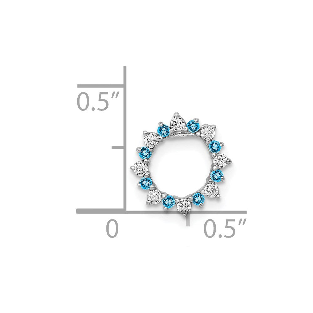 14k White Gold 1/8ct. Real Diamond/Blue Topaz Fancy Circle Chain Slide