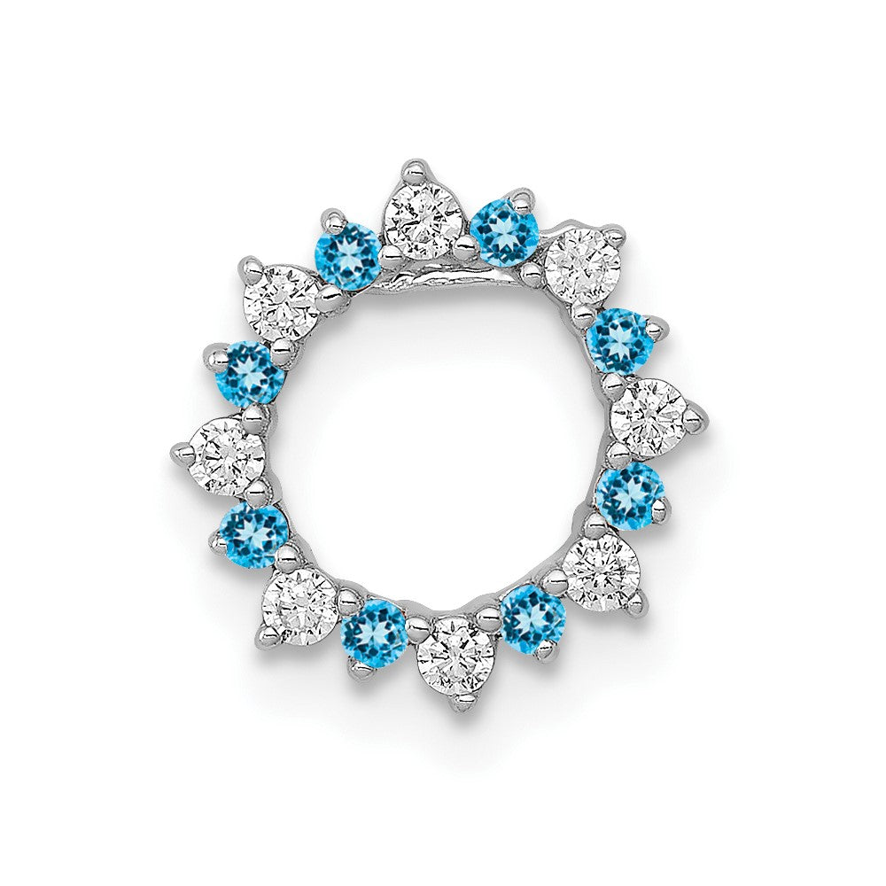 14k White Gold 1/8ct. Real Diamond/Blue Topaz Fancy Circle Chain Slide