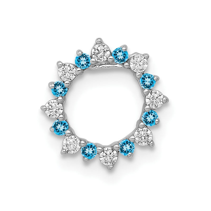 14k White Gold 1/8ct. Real Diamond/Blue Topaz Fancy Circle Chain Slide