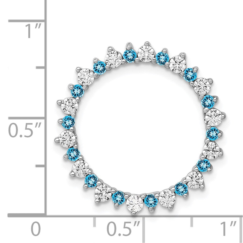 Solid 14k White Gold 5/8ct. Simulated CZ & Blue Topaz Fancy Circle Chain Slide