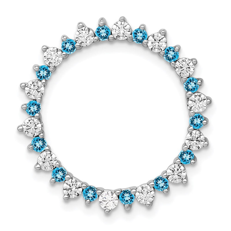 14k White Gold 5/8ct. Real Diamond & Blue Topaz Fancy Circle Chain Slide