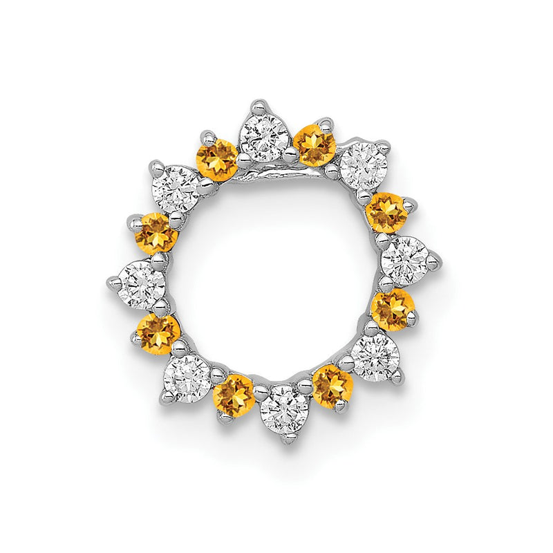 14k White Gold Real Diamond and .08 Citrine Fancy Circle Chain Slide
