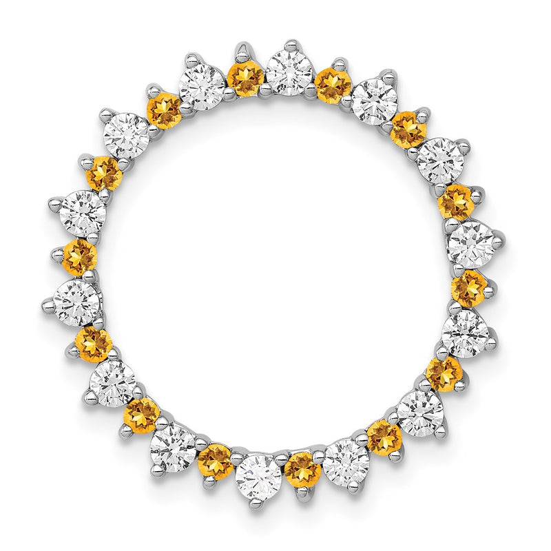 14k White Gold Real Diamond & .42 Citrine Fancy Circle Chain Slide