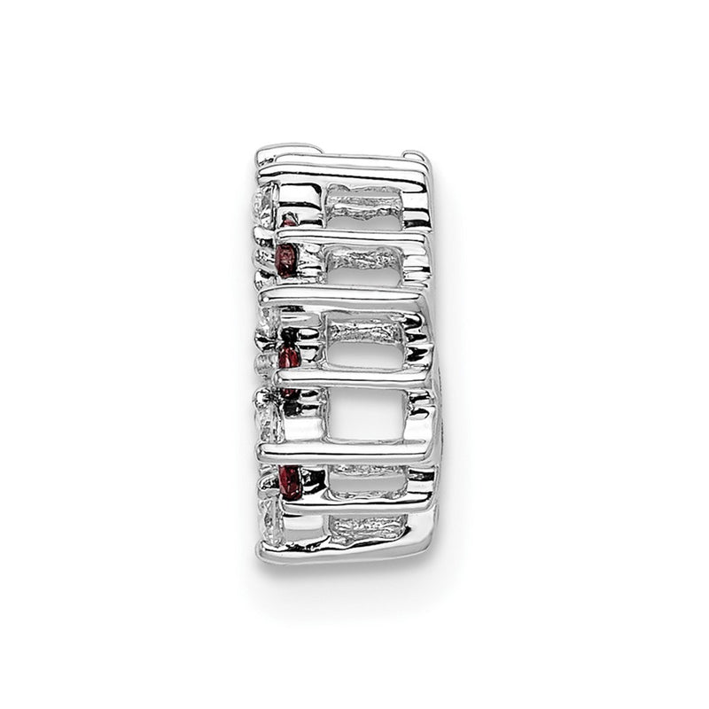 14k White Gold Real Diamond & .08 Garnet Fancy Circle Chain Slide