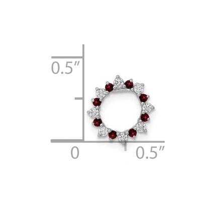 14k White Gold Real Diamond & .08 Garnet Fancy Circle Chain Slide