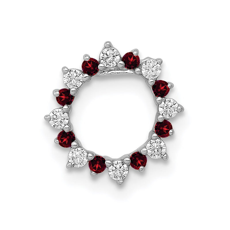 14k White Gold Real Diamond & .08 Garnet Fancy Circle Chain Slide